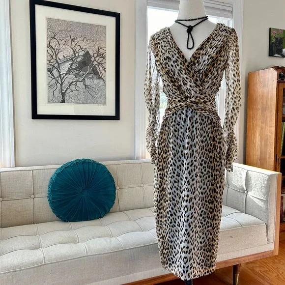 Tadashi Collection Leopard Mesh Dress - Picture 1 of 8